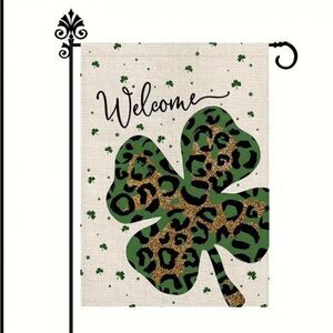 St Patrick's Day Garden Flag Leopard Shamrock Clover Welcome Yard Holiday Decor